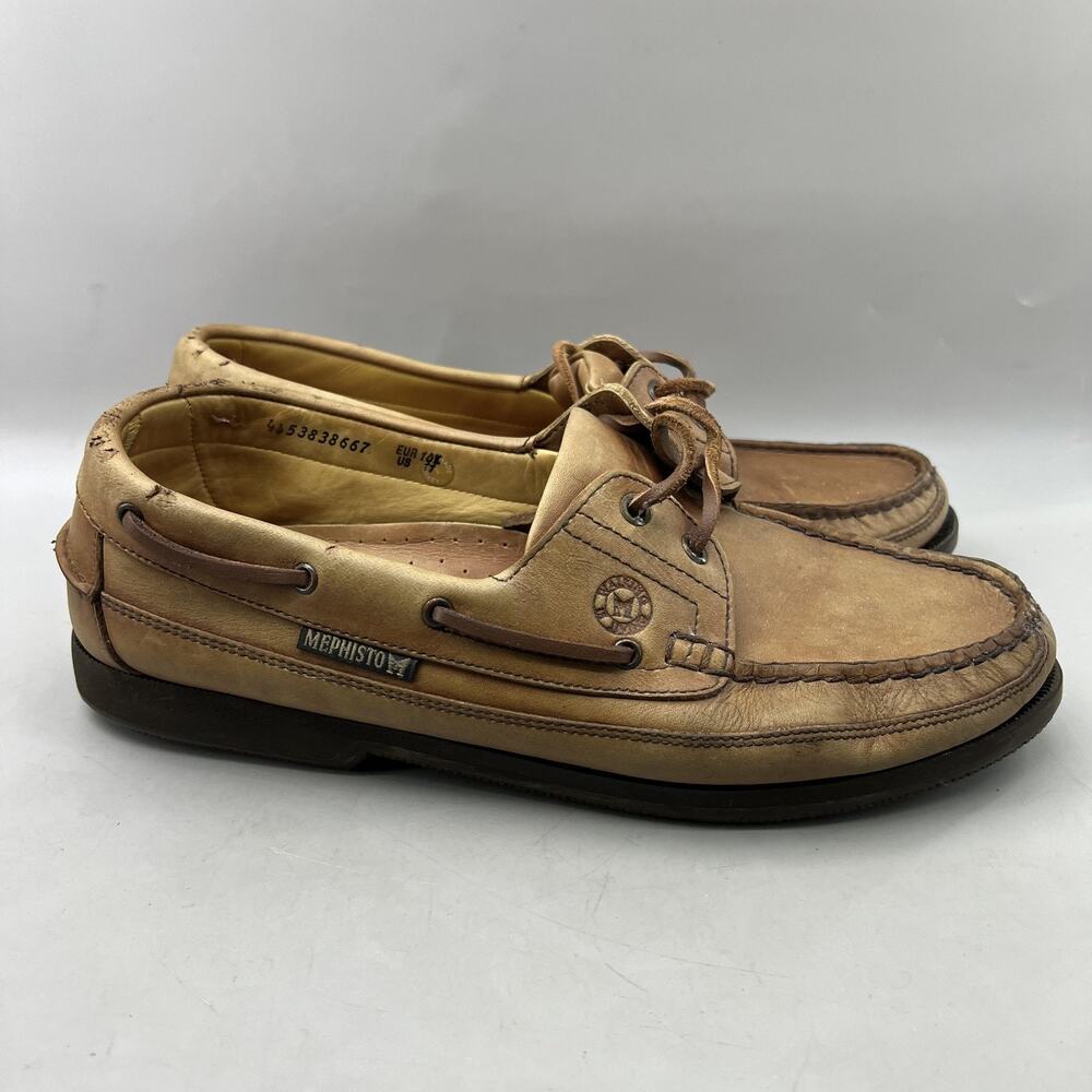 Mephisto Hurrikan Boat Shoes Men Size 11 Brown Leather Casual Comfort Loafers